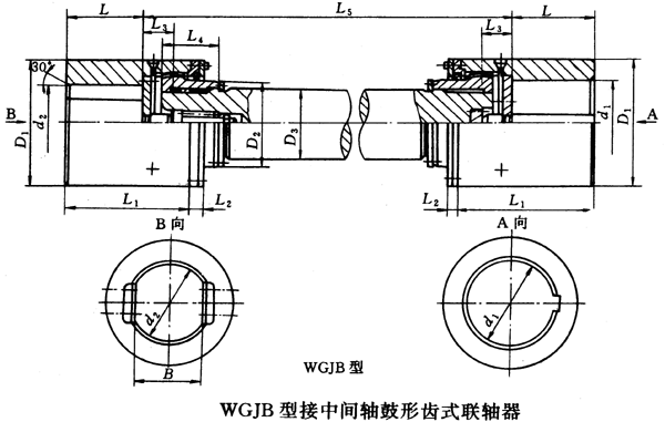 WGJ型接中間軸鼓形齒式聯軸器外形及安裝尺寸(JB/T8821-98)