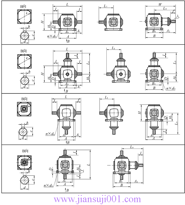 TC2、TC4、TC6、TC7、TC8、TC10、TC12、十字螺旋錐齒輪換向減速器安裝尺寸