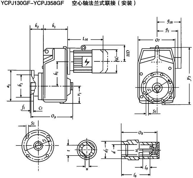 YCPJ130GF-YCPJ358GF 空心軸法蘭式聯接安裝及外形尺寸