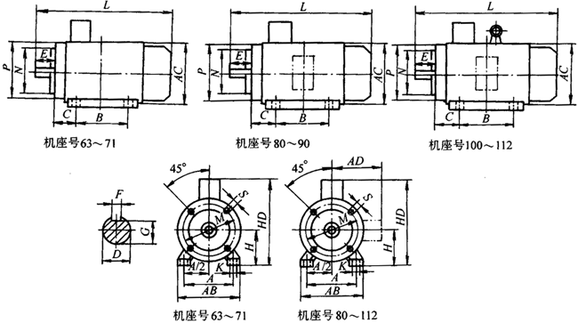 Y2系列三相異步電動機產品外形尺寸(H63~355mm)